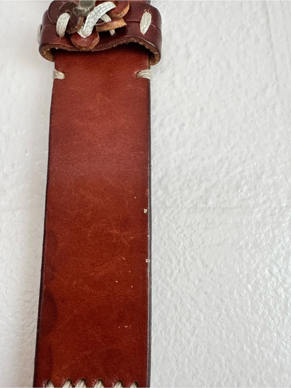 VTG 80’s Omega Southwestern Brown Leather Belt White Stitching made in Turkey  L